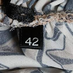 Pre Owned Elisabetta Franchi Brown Printed Pleat Crepe Detail Midi Dress M