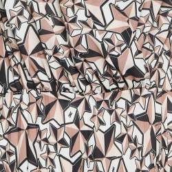 Pre Owned Elisabetta Franchi Brown Printed Pleat Crepe Detail Midi Dress M