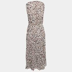 Pre Owned Elisabetta Franchi Brown Printed Pleat Crepe Detail Midi Dress M