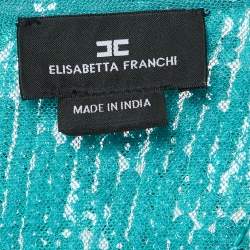 Pre Owned Elisabetta Franchi Blue Sequin Tulle Draped Midi Dress L