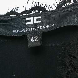 Elisabetta Franchi Black Lace Trim Jersey Plunging Neck Jumpsuit M