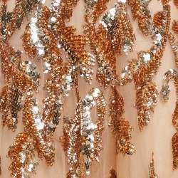 Pre Owned Elisabetta Franchi Beige Sequin Embellished Tulle Midi Skirt M