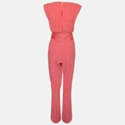 Elisabetta Franchi Coral Pink Polyester Belted Jumpsuit M