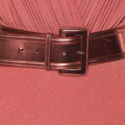 Pre Owned Elisabetta Franchi Coral Pink Knitted Fabric Belted Maxi Dress M