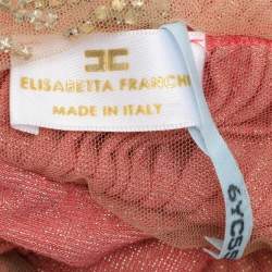 Pre Owned Elisabetta Franchi Coral Pink Knitted Fabric Belted Maxi Dress M