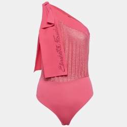 Elisabetta Franchi Pink Lurex Knit and Crepe Bodysuit S