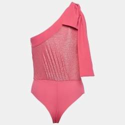 Elisabetta Franchi Pink Lurex Knit and Crepe Bodysuit S