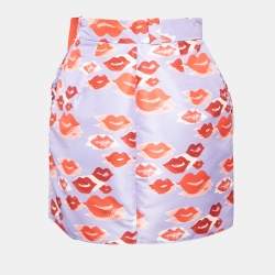 Pre Owned Elisabetta Franchi Lavender/Red Lips Print Synthetic Belted Mini Skirt S