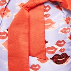 Pre Owned Elisabetta Franchi Lavender/Red Lips Print Synthetic Belted Mini Skirt S