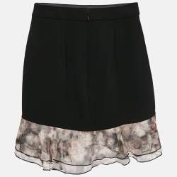 Pre Owned Elisabetta Franchi Black Organza Ruffled Crepe Mini Skirt S