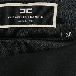 Pre Owned Elisabetta Franchi Black Organza Ruffled Crepe Mini Skirt S