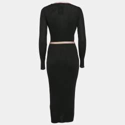 Pre Owned Elisabetta Franchi Black Lurex Rib Knit Belted Midi Dress M