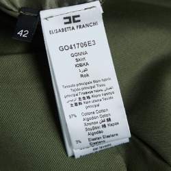 Pre Owned Elisabetta Franchi Green Gabardine Logo Plaque Belted Mini Skirt M