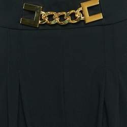 Elisabetta Franchi Black Crepe Pleated Chain Detail Trousers S