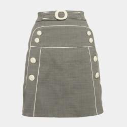 Elisabetta Franchi Grey Wool Blend Button Detail Mini Skirt S