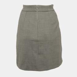 Elisabetta Franchi Grey Wool Blend Button Detail Mini Skirt S