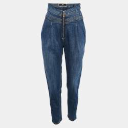 Elisabetta Franchi Blue Denim High-Rise Skinny Jeans S Waist 27"