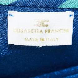 Pre Owned Elisabetta Franchi Blue Stripe Lurex Knit Cut-Out Maxi Dress XS