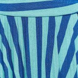 Pre Owned Elisabetta Franchi Blue Stripe Lurex Knit Cut-Out Maxi Dress XS