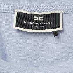 Pre Owned Elisabetta Franchi Lavender Logo Plaque Jersey T-Shirt S