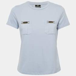 Pre Owned Elisabetta Franchi Lavender Logo Plaque Jersey T-Shirt S