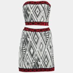 Elisabetta Franchi White/Black Tribal Pattern Crochet Skirt Set S/M