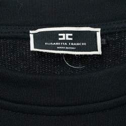 Pre Owned Elisabetta Franchi Black Logo Embossed Cotton Blend Knit Mini Dress S