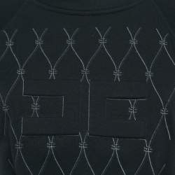 Pre Owned Elisabetta Franchi Black Logo Embossed Cotton Blend Knit Mini Dress S