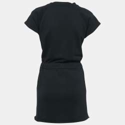 Pre Owned Elisabetta Franchi Black Logo Embossed Cotton Blend Knit Mini Dress S