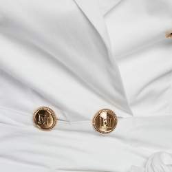 Pre Owned Elisabetta Franchi White Poplin Sash Belt Double Breasted Blouse S