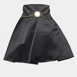 Elisabetta Franchi Black Satin Chain Detail Pleated Mini Skirt M