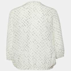 Elisabetta Franchi White Checks Print Silk Brooches Detail Top M
