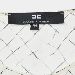Elisabetta Franchi White Checks Print Silk Brooches Detail Top M