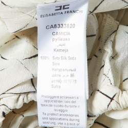 Elisabetta Franchi White Checks Print Silk Brooches Detail Top M