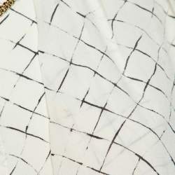 Elisabetta Franchi White Checks Print Silk Brooches Detail Top M