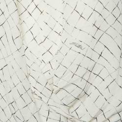 Elisabetta Franchi White Checks Print Silk Brooches Detail Top M