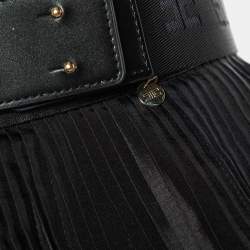 Pre Owned Elisabetta Franchi Black Pleated Crepe Belted Mini Skirt M
