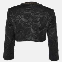 Pre Owned Elisabetta Franchi Black Lace Chain Detail Crop Jacket M