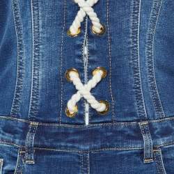 Pre Owned Elisabetta Franchi Blue Denim Lace-Up Detail Off-Shoulder Jumpsuit M