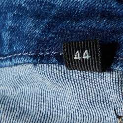 Pre Owned Elisabetta Franchi Blue Denim Lace-Up Detail Off-Shoulder Jumpsuit M