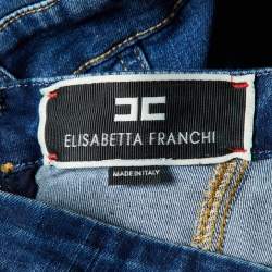 Pre Owned Elisabetta Franchi Blue Denim Lace-Up Detail Off-Shoulder Jumpsuit M