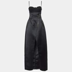Elisabetta Franchi Black Satin Top and Skirt Set M