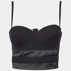 Elisabetta Franchi Black Satin Top and Skirt Set M