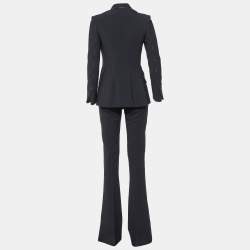 Pre Owned Elisabetta Franchi Black Crepe Logo Piping Detail Pants Suit M