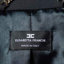 Pre Owned Elisabetta Franchi Black Crepe Logo Piping Detail Pants Suit M