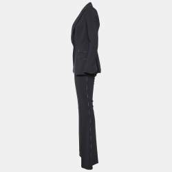 Pre Owned Elisabetta Franchi Black Crepe Logo Piping Detail Pants Suit M