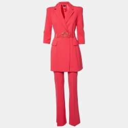 Elisabetta Franchi Fuchsia Pink Georgette Belted Pants Suit M