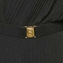 Pre Owned Elisabetta Franchi Black Lurex Knit One-Shoulder Belted Maxi Dress L