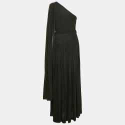 Pre Owned Elisabetta Franchi Black Lurex Knit One-Shoulder Belted Maxi Dress L