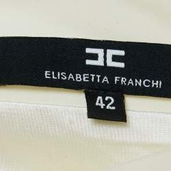 Pre Owned Elisabetta Franchi White Patterned Stretch Crepe Mini Dress M